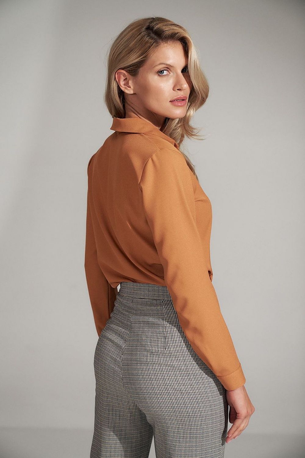 Sophisticated Brown Blouse with Pleated Detail by Figl - Model 150431