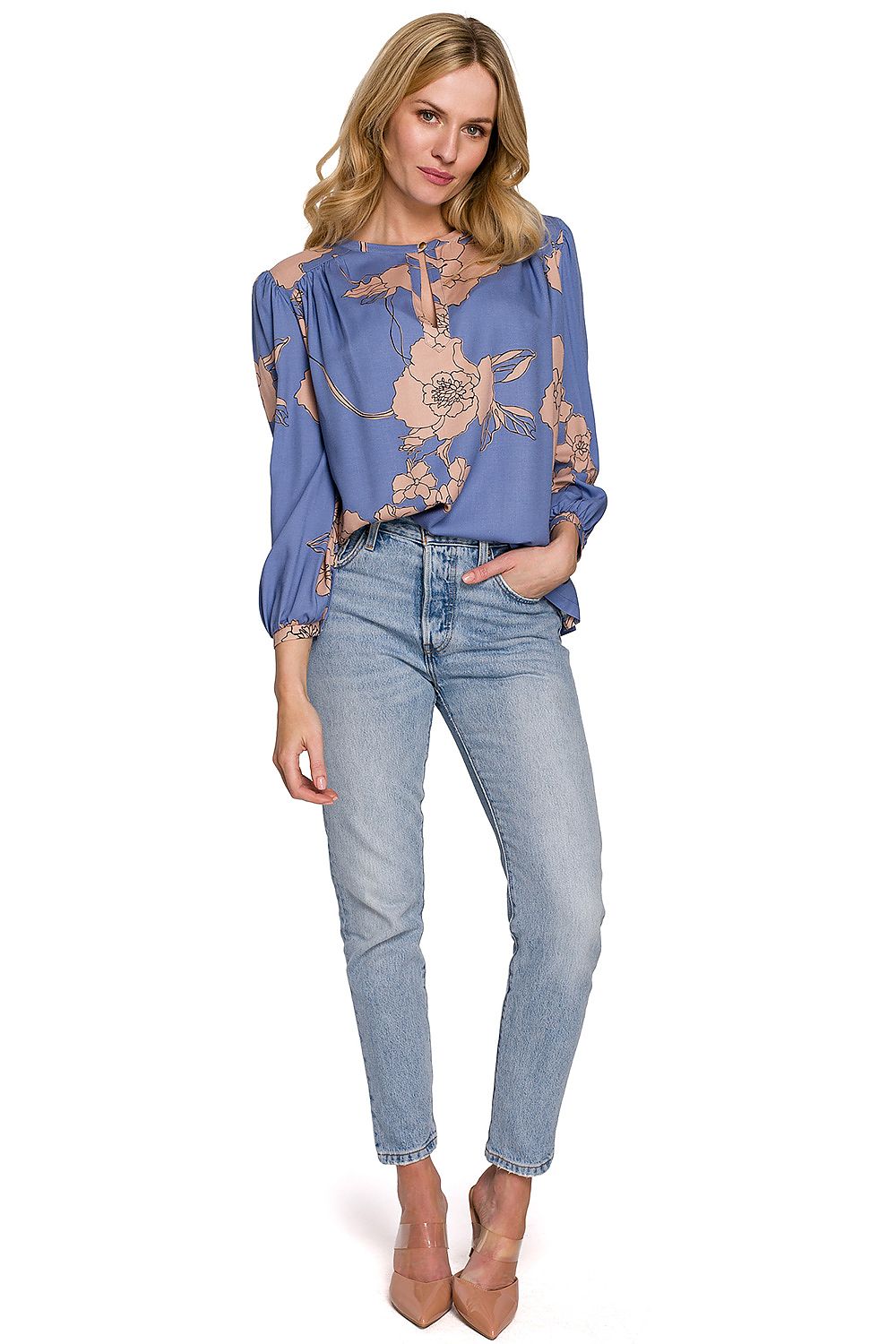 Floral Pattern Blouse in Delicate Viscose by Makover - Model 153798