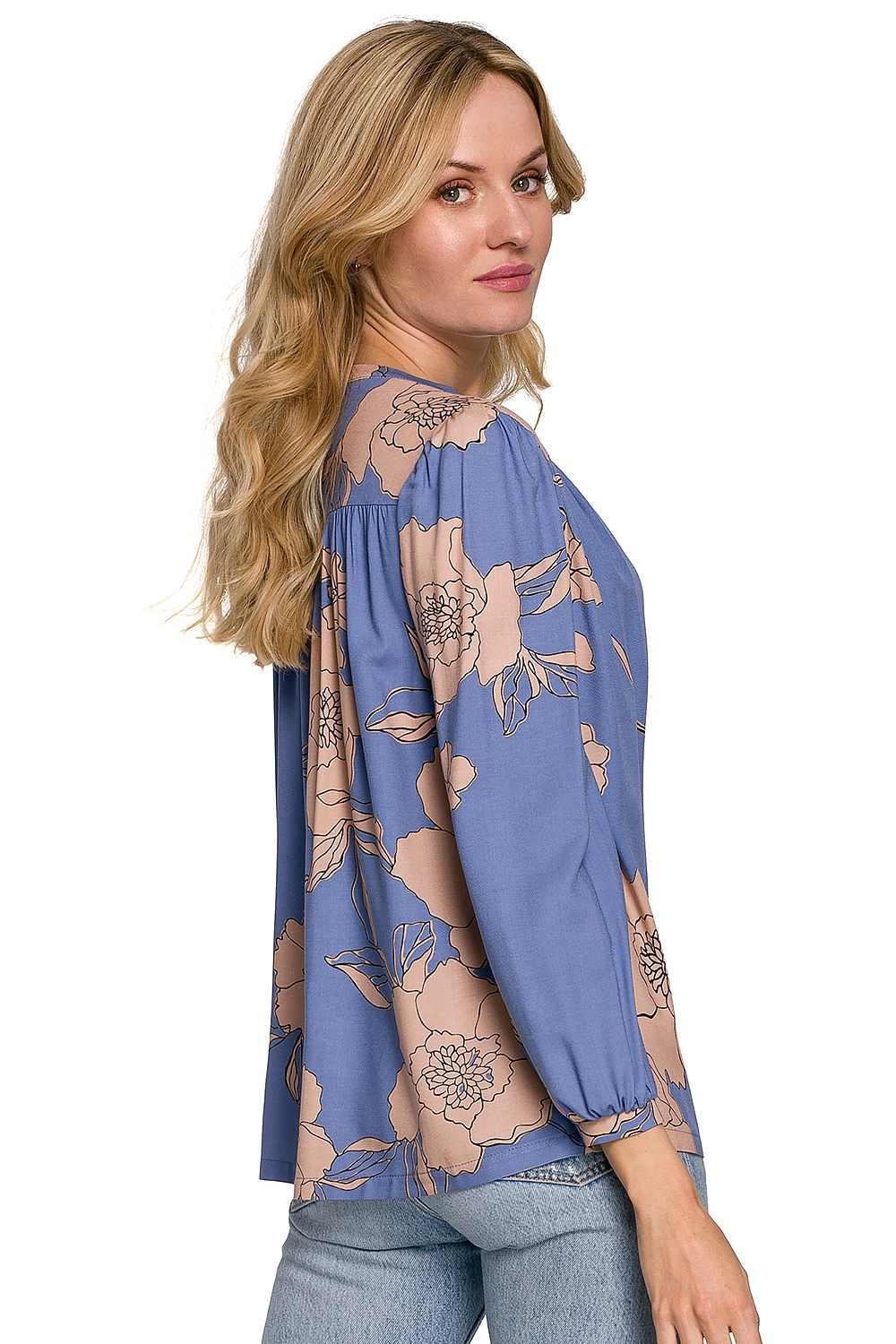 Floral Pattern Blouse in Delicate Viscose by Makover - Model 153798