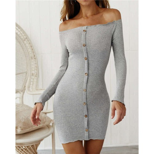 Grey Allure Off-Shoulder Bodycon Dress