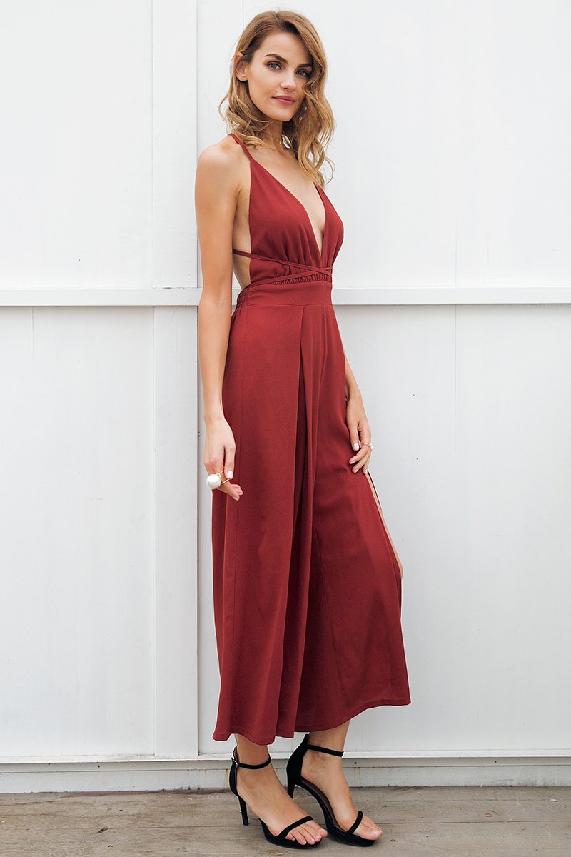 Desert Muse: V-Neck Backless Bohemian Jumpsuit