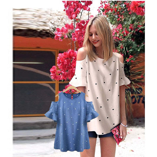 Stars Galore Peek-Shoulder Blouse – Sizes M to 5XL