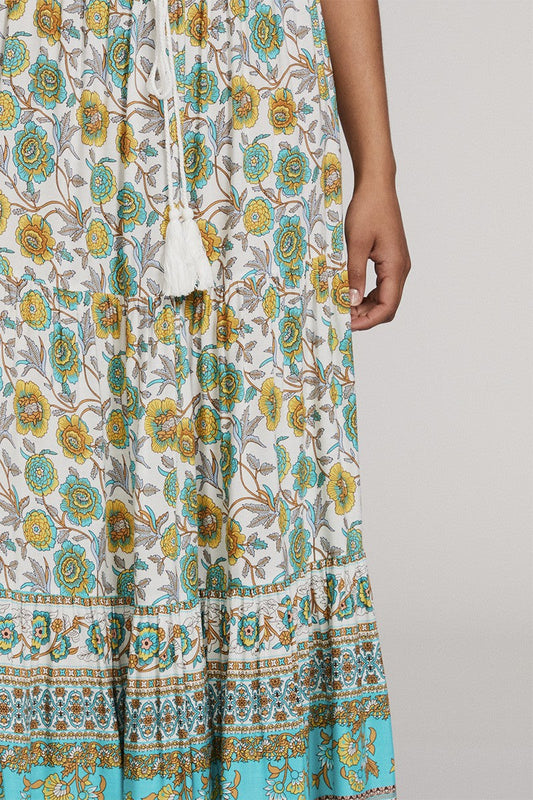 Boho Bloom Tassel-Tie Printed Maxi Skirt