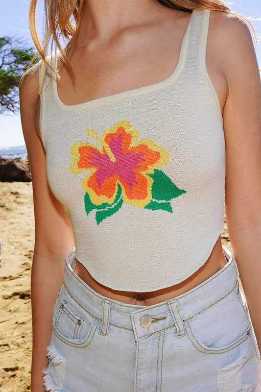 Hibiscus Bloom Knit Crop Tank