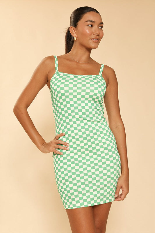Grid Play: Checkered Rib Knit Tank Dress
