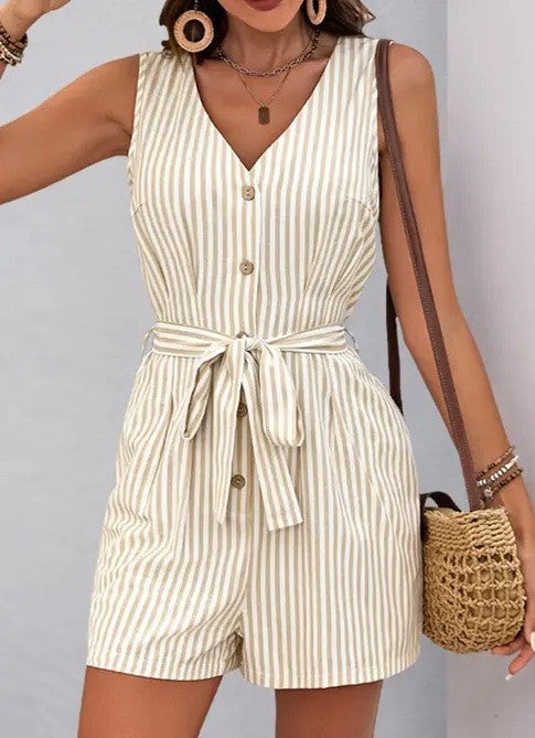 Coastal Lines: Sleeveless Striped Tie-Waist Romper
