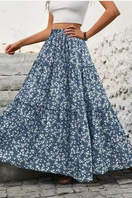 Miss Sparkling Floral Tiered Maxi Skirt