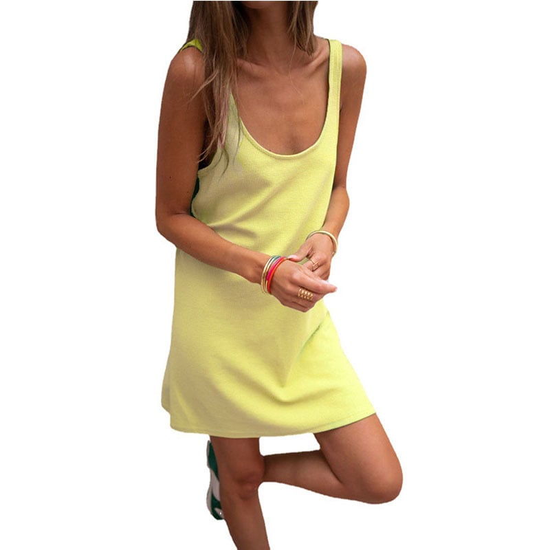 Loose Strap Solid Waffle Sleeveless Dress
