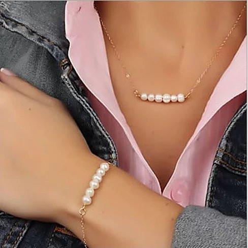 Miss Lovely: Pearls Bar Necklace & Bracelet Set