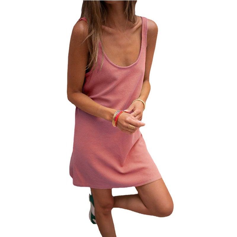 Loose Strap Solid Waffle Sleeveless Dress