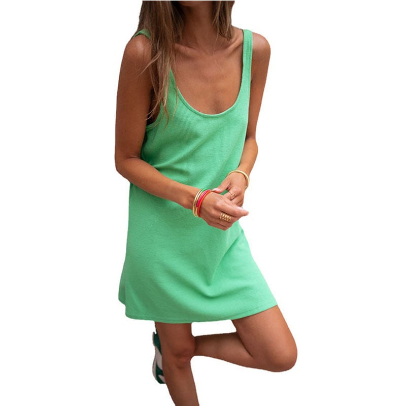 Loose Strap Solid Waffle Sleeveless Dress