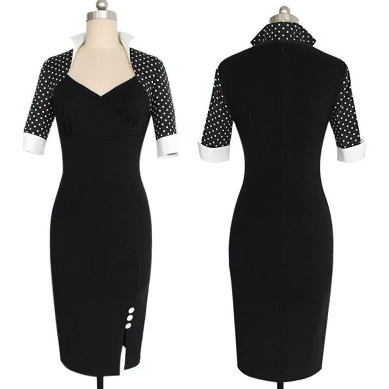 Vestido Negro con Mangas de Lunares