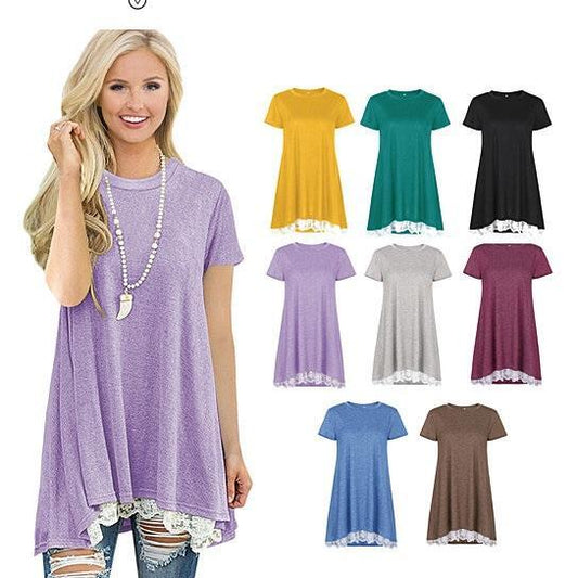 Sea Waves Hi-Lo Lace Trim Tunic – Cold Coffee | Size M