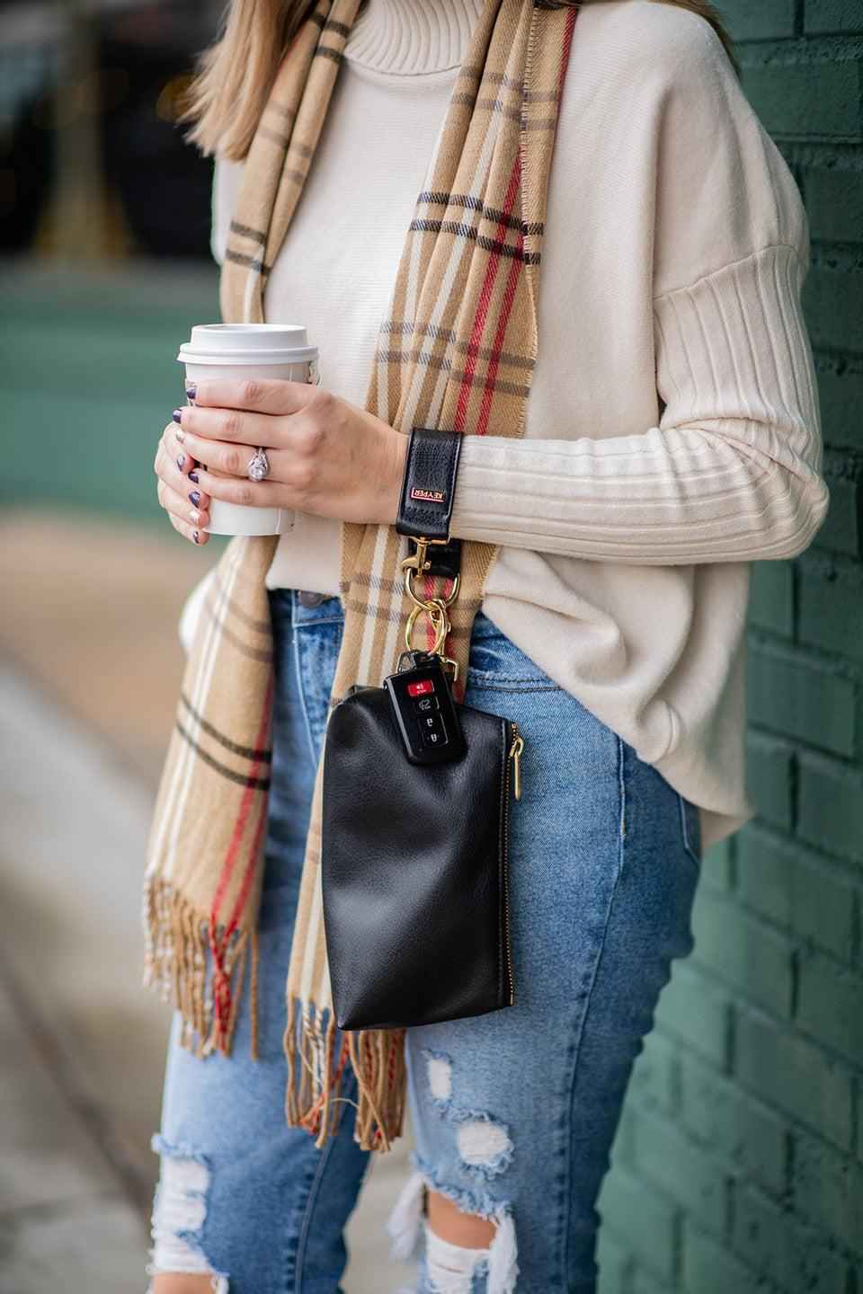 Classic Black Vegan Leather 2-Piece Wristlet Set