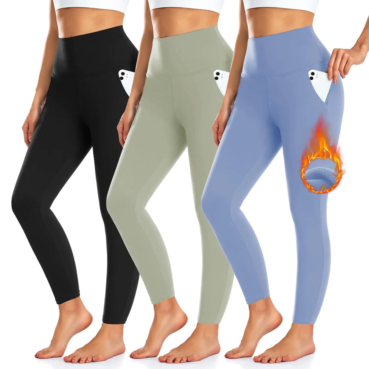 3-Pack Fleece Lined Leggings with Pockets