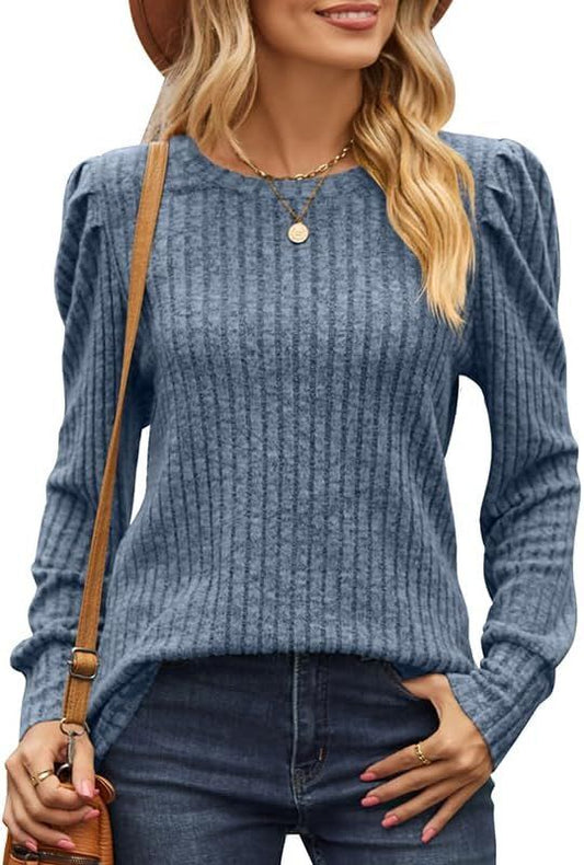 Autumn Muse Puff-Sleeve Knit Top