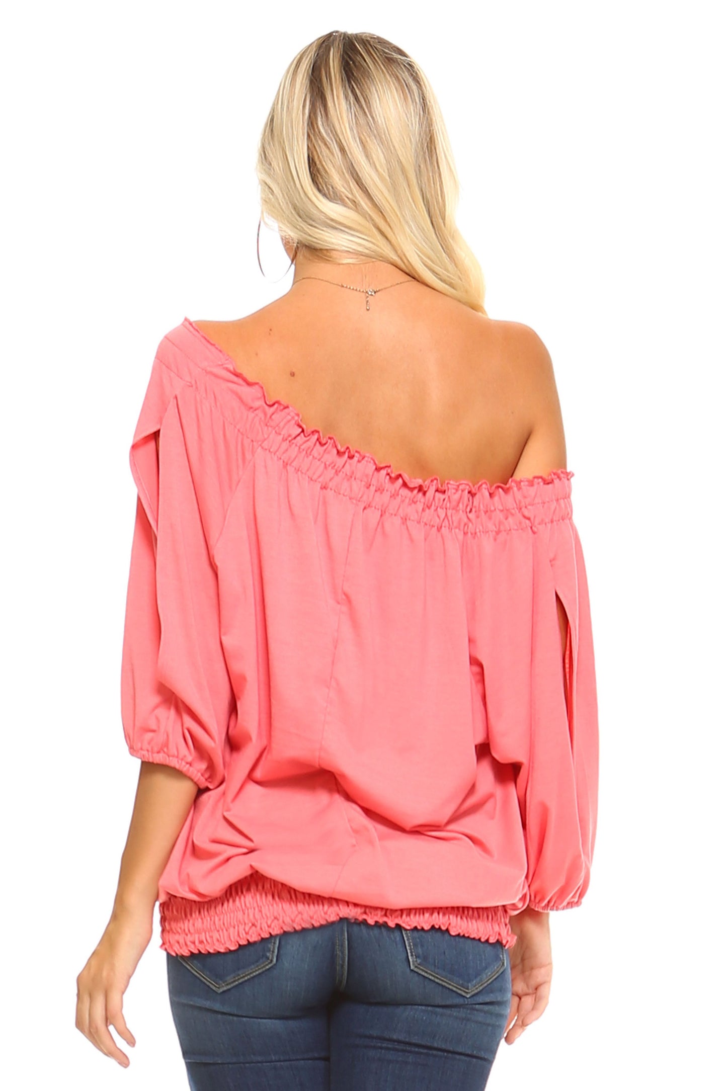 Willow Breeze: 3/4 Sleeve Peasant Top with Elastic Neckline