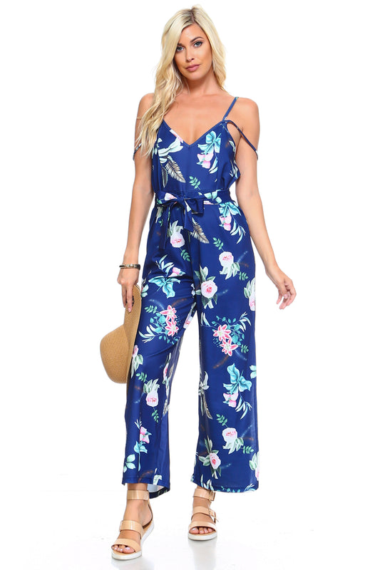 Garden Muse: Floral Tie-Front Tank Jumpsuit – Navy