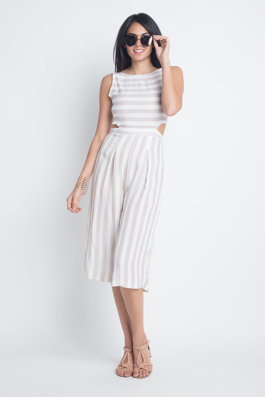 Riviera Bold: Sleeveless Stripe Cut-Out Jumpsuit