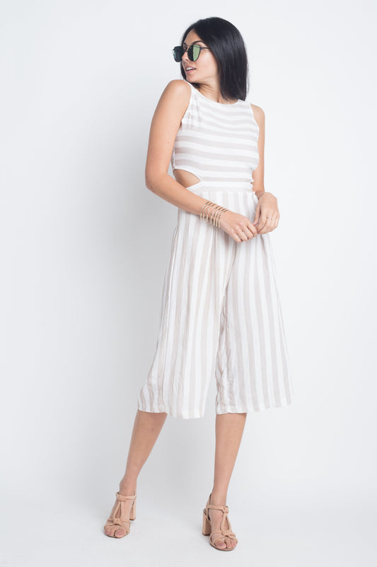 Riviera Bold: Sleeveless Stripe Cut-Out Jumpsuit