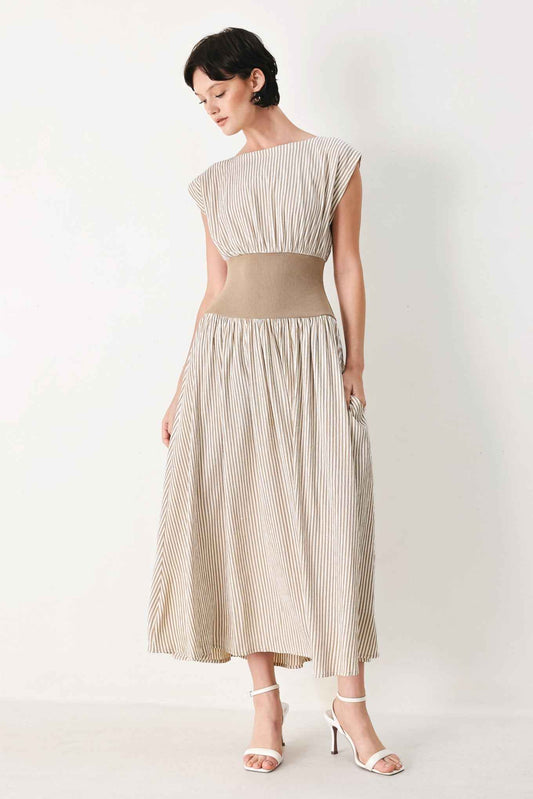 HAMPTONS MORNING STRIPE WOVEN MIDI DRESS