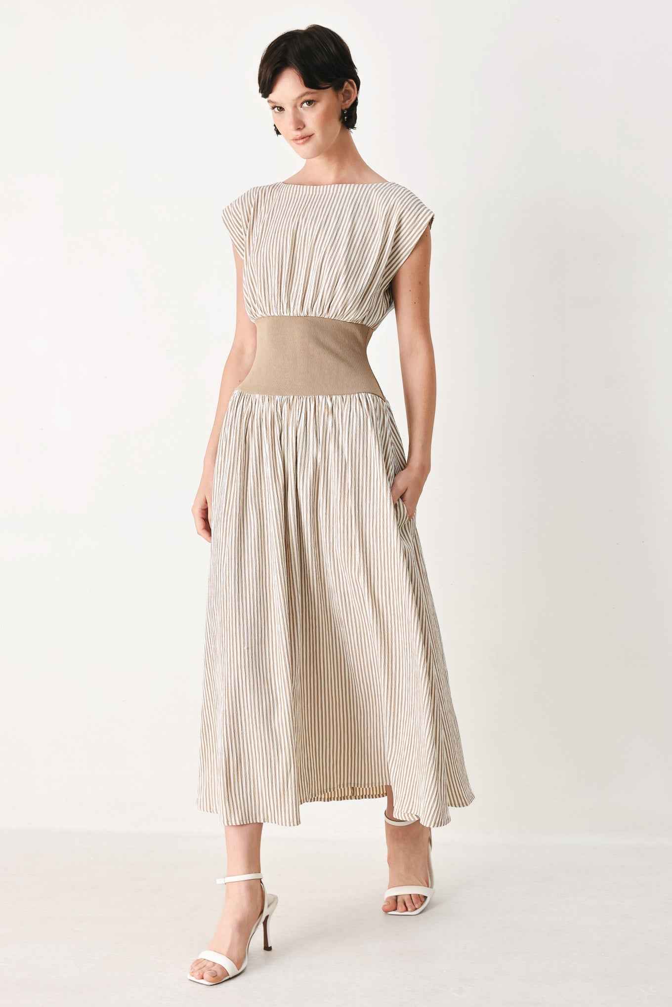HAMPTONS MORNING STRIPE WOVEN MIDI DRESS