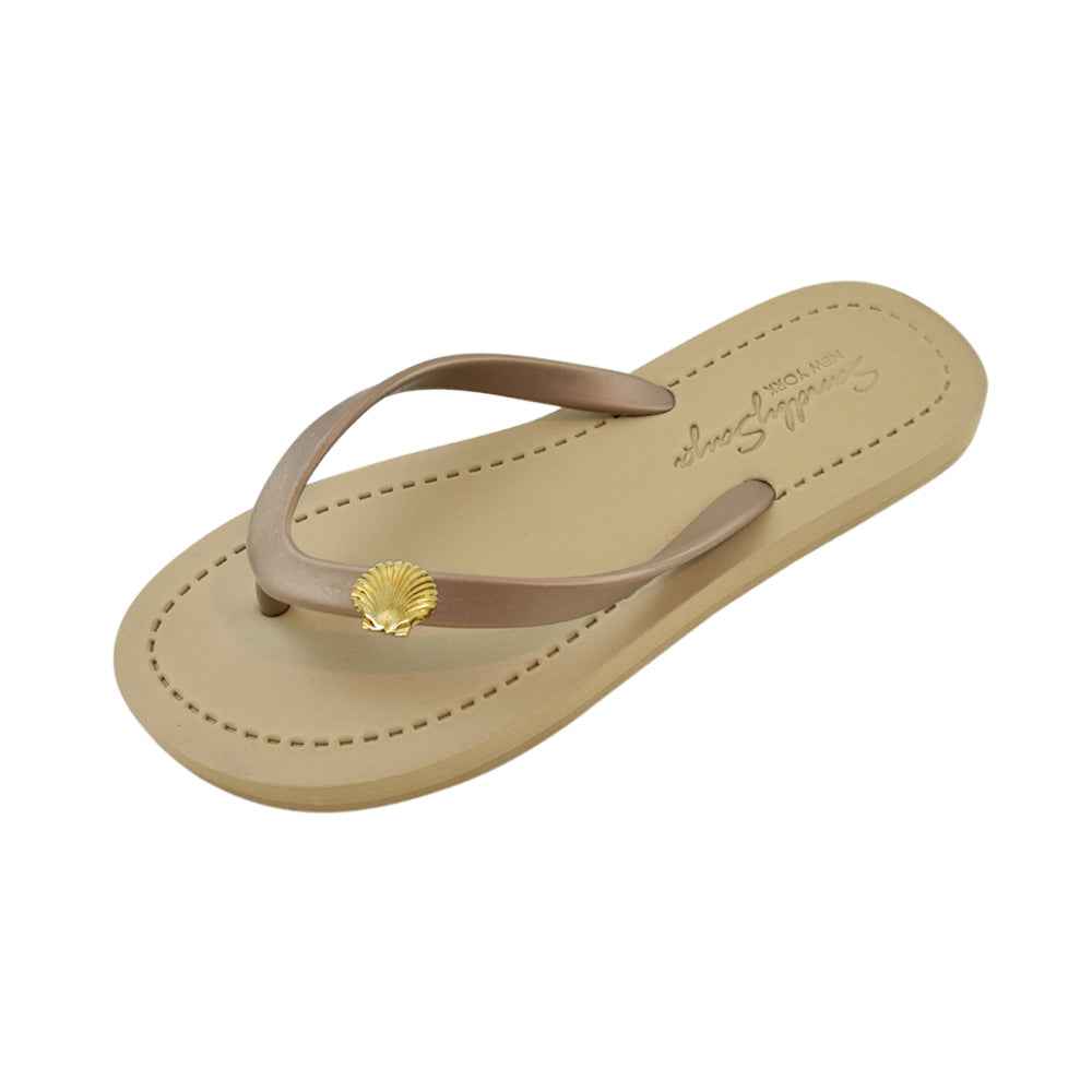 Gold Shell Charm Flip-Flop Sandals | The Sophisticated Shoppers
