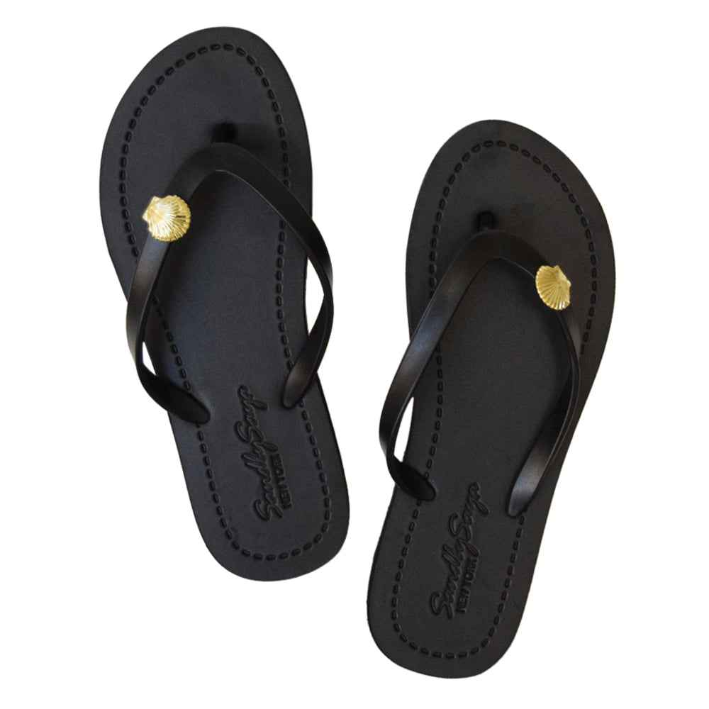 Gold Shell Charm Flip-Flop Sandals | The Sophisticated Shoppers