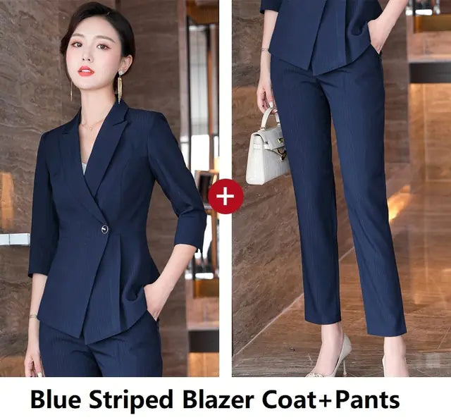 Striped Half-Sleeve Business Suit for Corporate Authority | Sophisticata™
