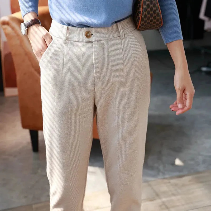 Pantalones de Lana para Mujer, Tipo Harem, de Lápiz, de Cintura Alta, Casuales, Tipo Traje