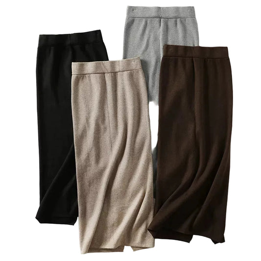 Women Sweater Skirt Pencil Midi Knitted Skirt High Waist