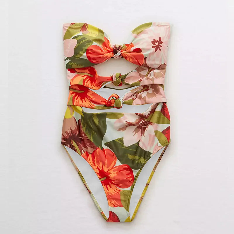 Printed Bikini Set with Wrap Skirt Sarong