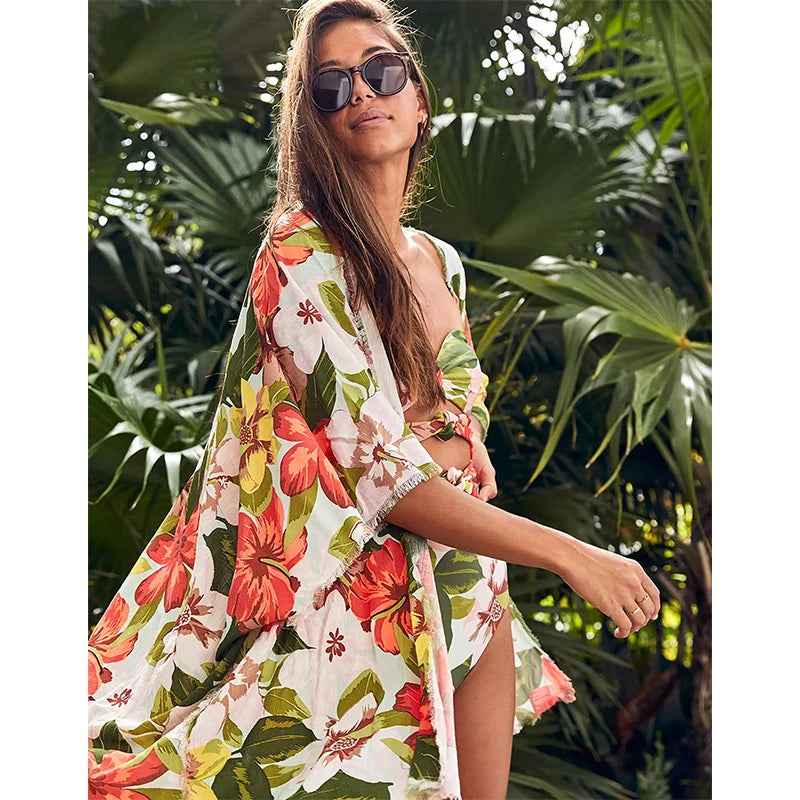 Printed Bikini Set with Wrap Skirt Sarong