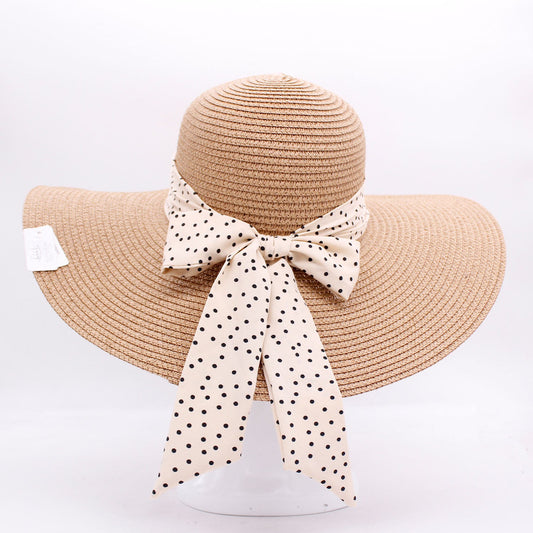 Sunny Belle: Floppy Straw Hat with Polka Dot Ribbon