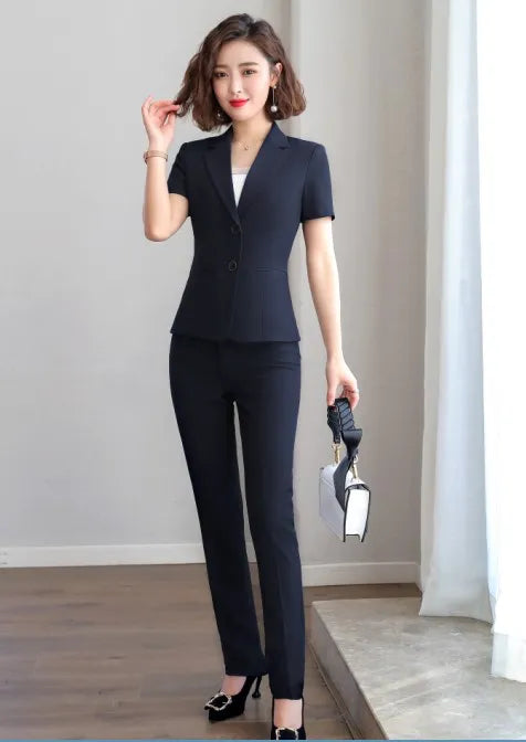 Short Sleeve Blazer & Trousers Set for Corporate Authority | Sophisticata™