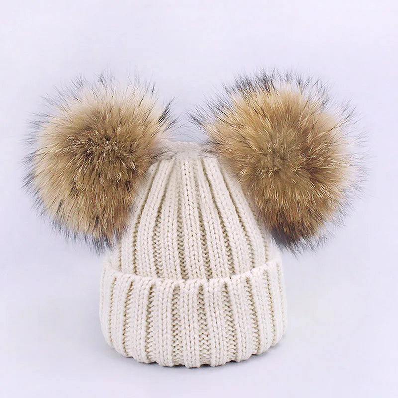 Parent-Child Caps Cute Infant Baby Pompon Winter Hat Scarf Sets