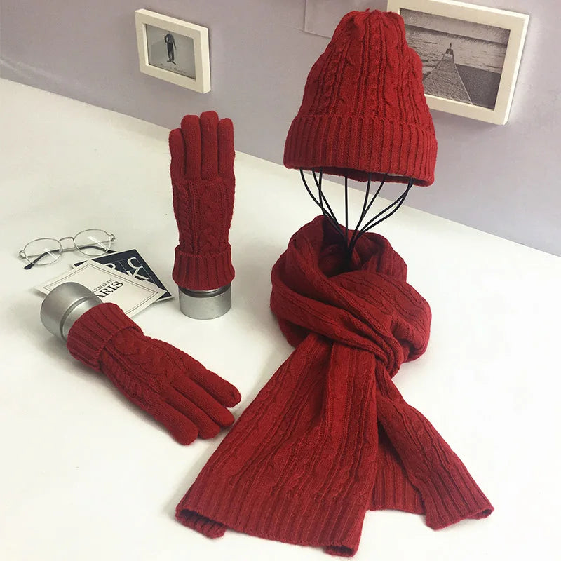 Knitted Winter Hats for Women's Hat Scarf Glove Set 3 Piece Set