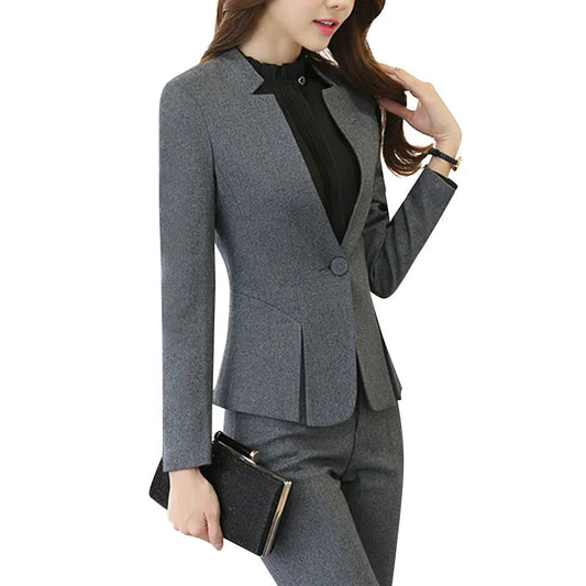 Fashion Business Women Suit Work Wear Office Ladies Slim Blazer and Trousers Set