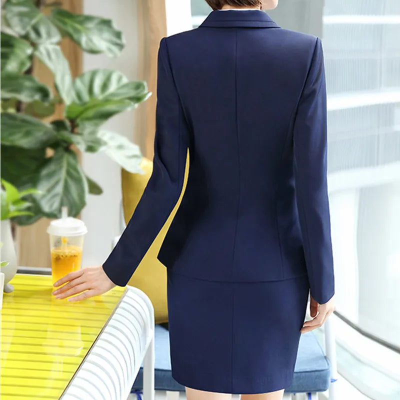 Women Suit Temperament Slim Long Sleeve Blazer With Skirt Office Ladies Uniforms