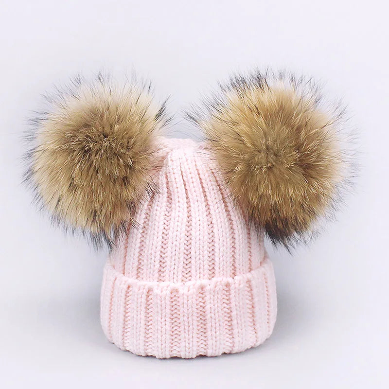 Parent-Child Caps Cute Infant Baby Pompon Winter Hat Scarf Sets