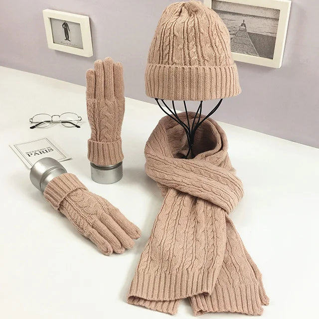 Knitted Winter Hats for Women's Hat Scarf Glove Set 3 Piece Set