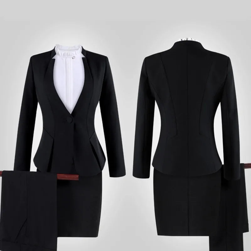 Fashion Business Women Suit Work Wear Office Ladies Slim Blazer and Trousers Set