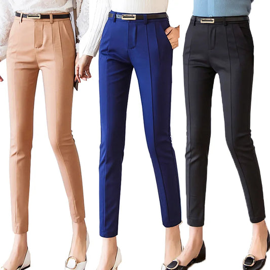 Women Ankle-Length Capris Female Workwear Slim High Waist Elastic Woman Pants