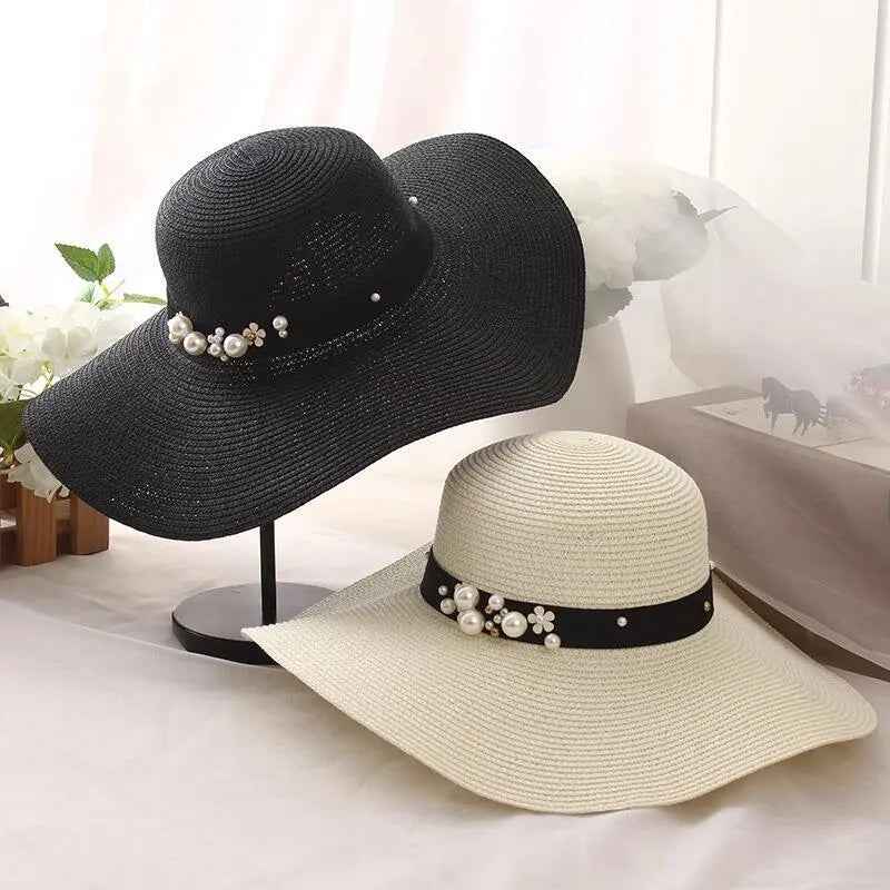 Round Top Raffia Wide Brim Straw Hats Summer Sun Hats
