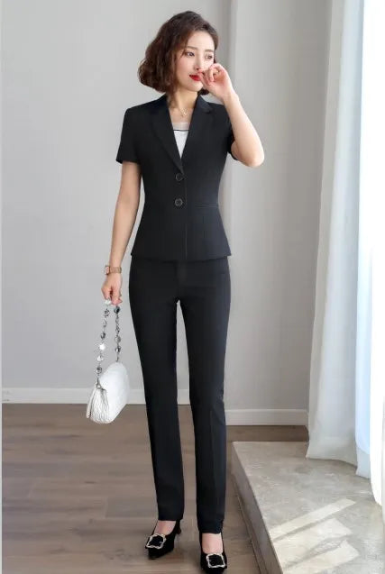 Short Sleeve Blazer & Trousers Set for Corporate Authority | Sophisticata™