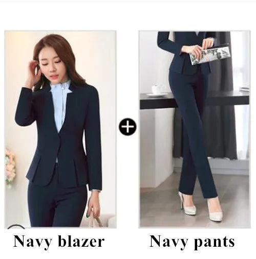 Fashion Business Women Suit Work Wear Office Ladies Slim Blazer and Trousers Set