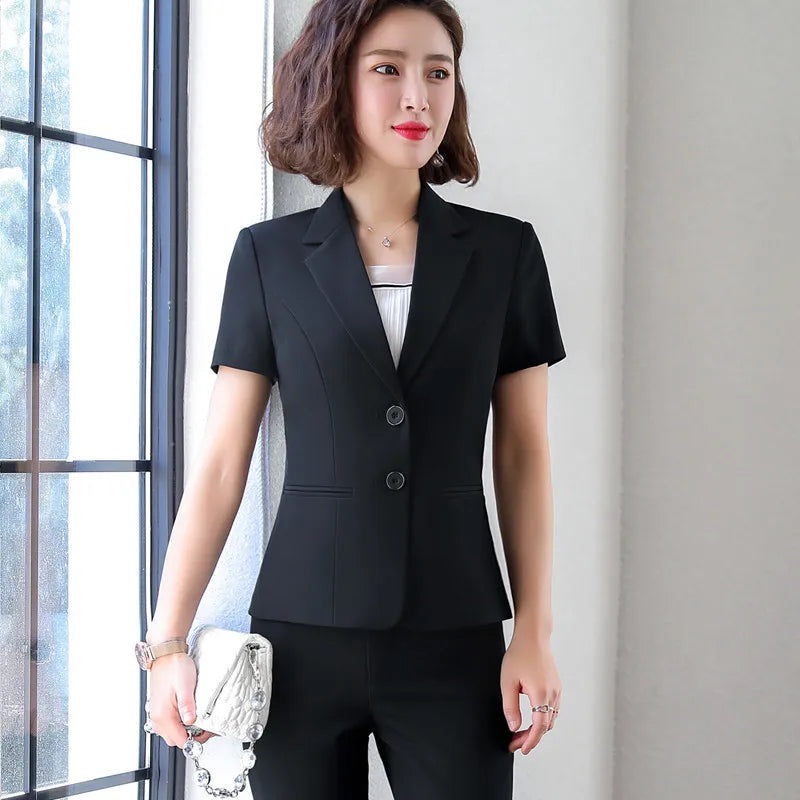 Short Sleeve Blazer & Trousers Set for Corporate Authority | Sophisticata™