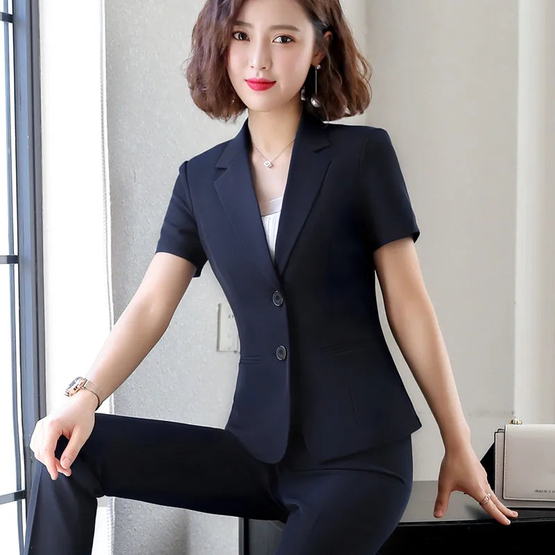 Short Sleeve Blazer & Trousers Set for Corporate Authority | Sophisticata™