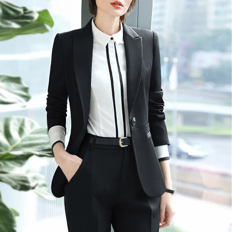 Women Suit Temperament Slim Long Sleeve Blazer With Skirt Office Ladies Uniforms