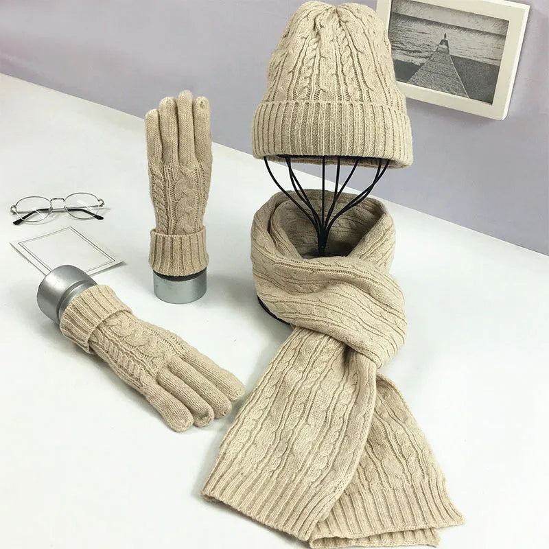 Knitted Winter Hats for Women's Hat Scarf Glove Set 3 Piece Set